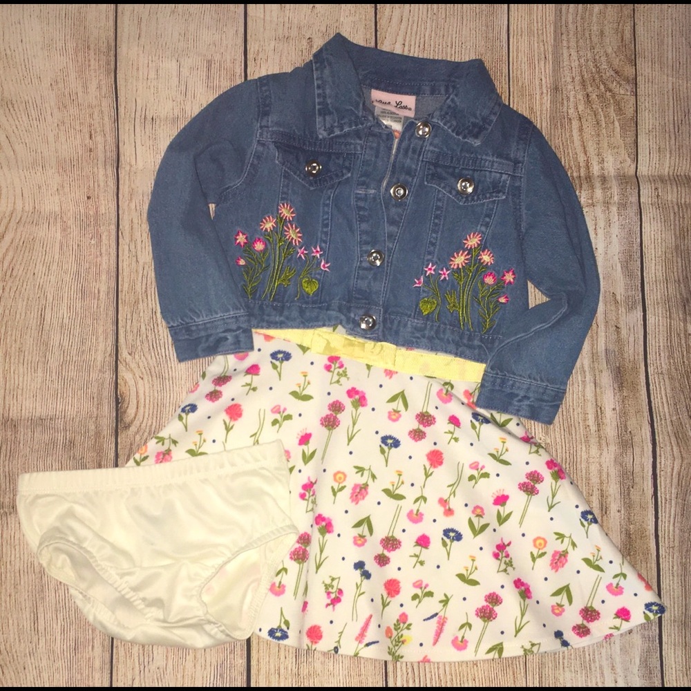Little Lass floral toddler dress w/ denim jacket.
